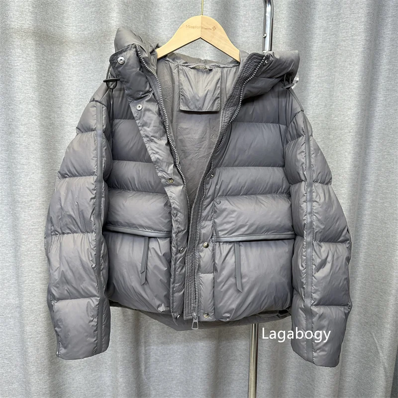 Lagabogy 2025 New Winter Women Short Parkas Warm Casual Loose  White Duck Down Coats Female Solid Oversize Soft Puffer Jacket