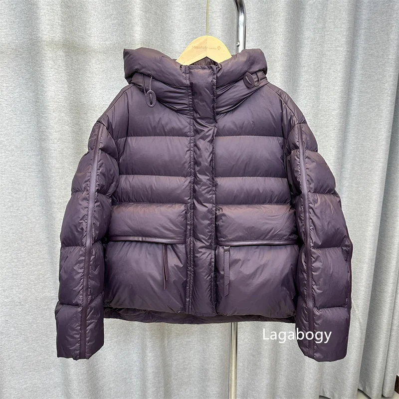Lagabogy 2025 New Winter Women Short Parkas Warm Casual Loose  White Duck Down Coats Female Solid Oversize Soft Puffer Jacket