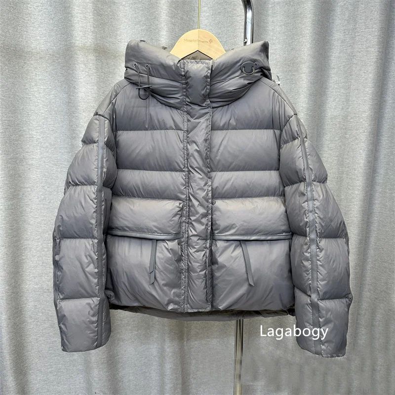 Lagabogy 2025 New Winter Women Short Parkas Warm Casual Loose  White Duck Down Coats Female Solid Oversize Soft Puffer Jacket