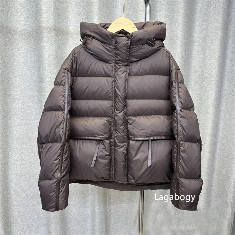 Lagabogy 2025 New Winter Women Short Parkas Warm Casual Loose  White Duck Down Coats Female Solid Oversize Soft Puffer Jacket