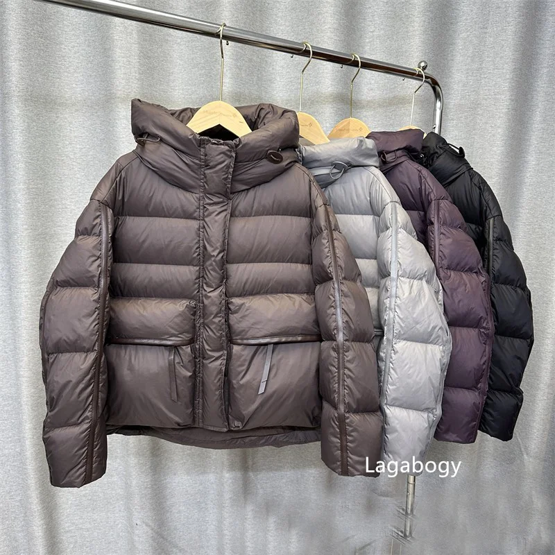 Lagabogy 2025 New Winter Women Short Parkas Warm Casual Loose  White Duck Down Coats Female Solid Oversize Soft Puffer Jacket