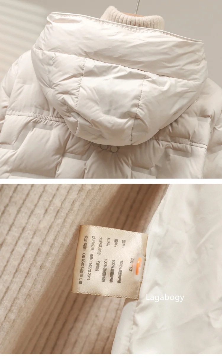 Lagabogy 2025 Autumn Winter Women White Duck Down Coat Casual Single Breasted Hooded Jacket Female Light Puffer Parka Outwear