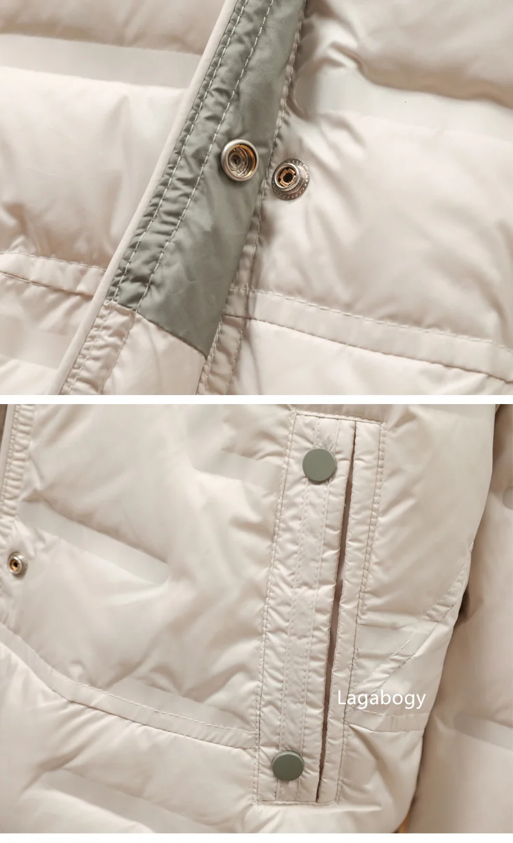 Lagabogy 2025 Autumn Winter Women White Duck Down Coat Casual Single Breasted Hooded Jacket Female Light Puffer Parka Outwear