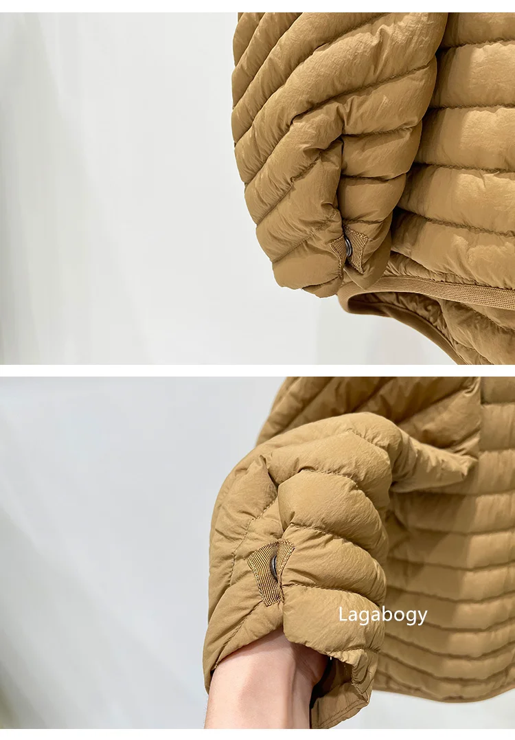 Lagabogy 2025 New Winter Short Puffer Jacket Women Ultra Light 90%White Duck Down Coat Loose Female Parka Hooded Thin Outwear