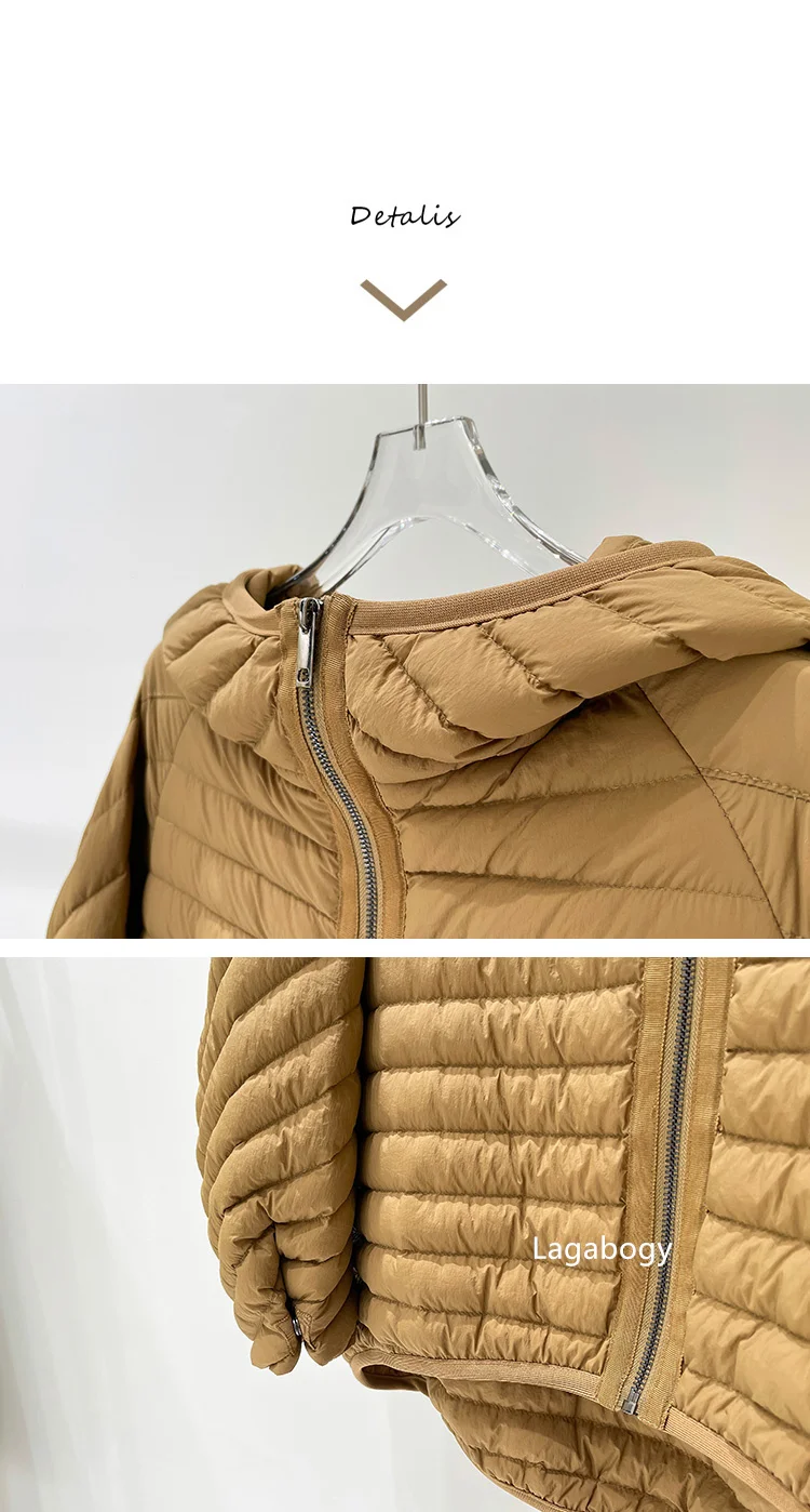 Lagabogy 2025 New Winter Short Puffer Jacket Women Ultra Light 90%White Duck Down Coat Loose Female Parka Hooded Thin Outwear
