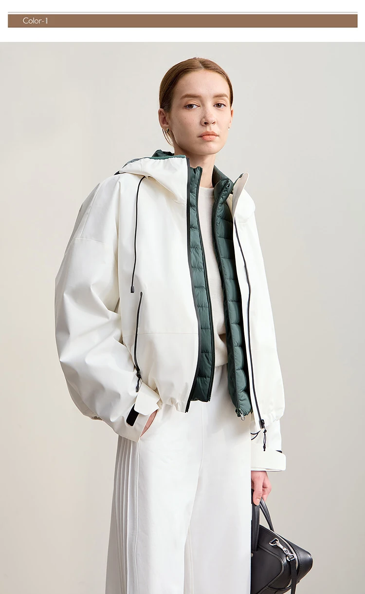 AMII Down Jackets Woman 2026 Winter New Commuter Patchwork Hooded Long Sleeves Jacket Short Loose Warm Women's Top 12544036