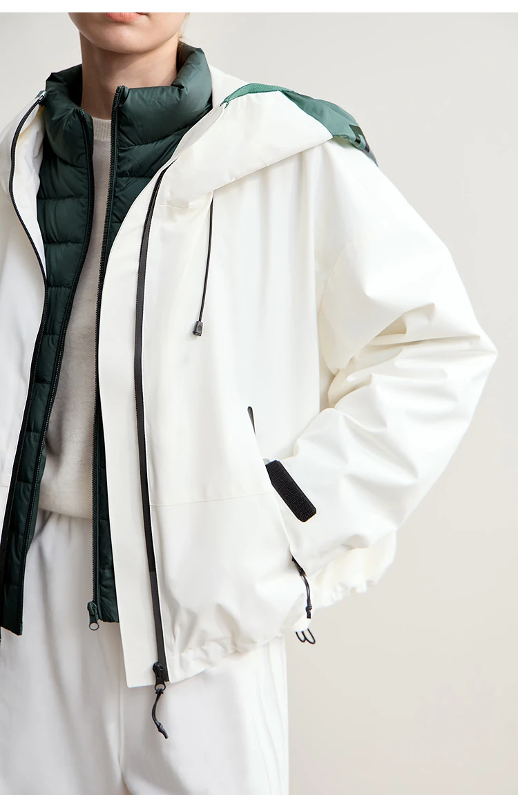 AMII Down Jackets Woman 2026 Winter New Commuter Patchwork Hooded Long Sleeves Jacket Short Loose Warm Women's Top 12544036