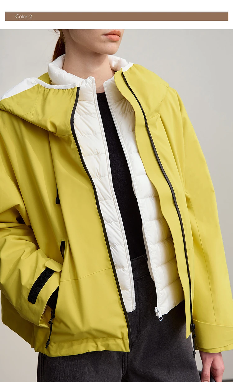 AMII Down Jackets Woman 2026 Winter New Commuter Patchwork Hooded Long Sleeves Jacket Short Loose Warm Women's Top 12544036