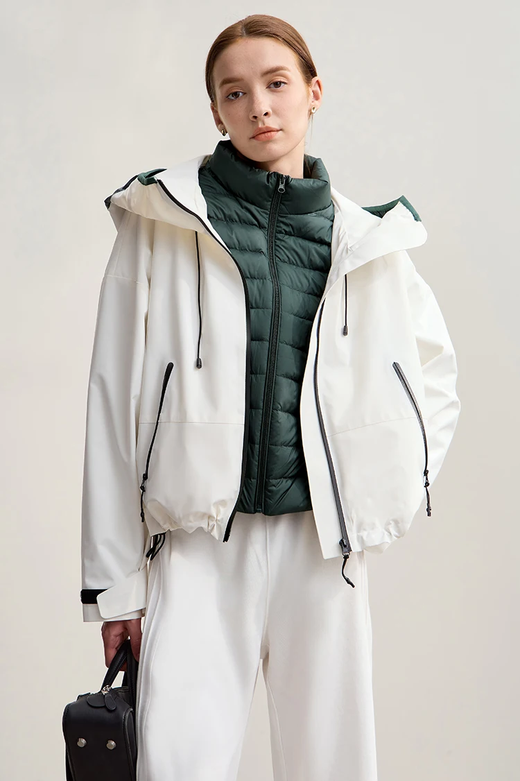 AMII Down Jackets Woman 2026 Winter New Commuter Patchwork Hooded Long Sleeves Jacket Short Loose Warm Women's Top 12544036