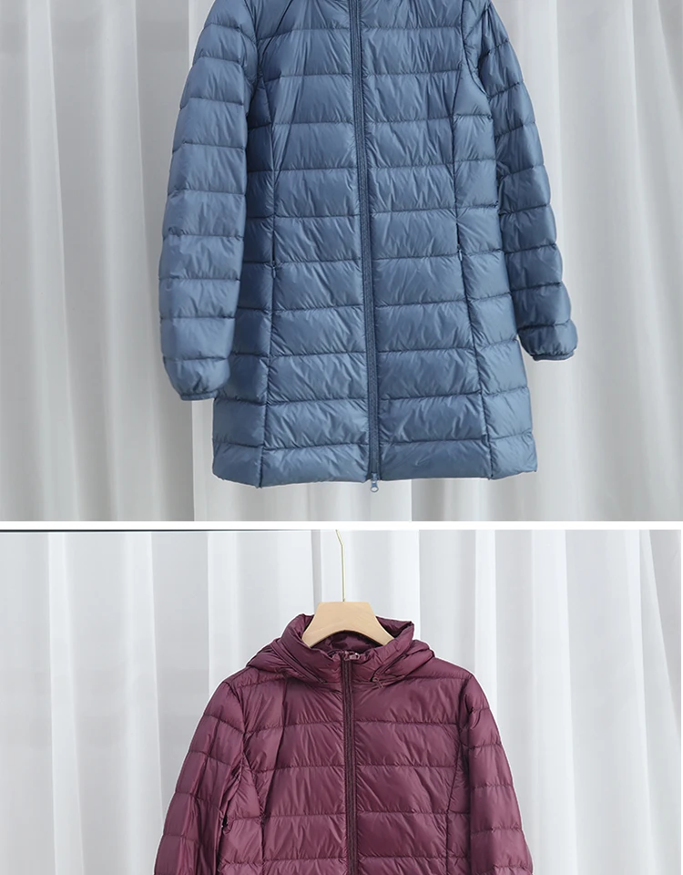 Hat Detachable Hooded Down Coat Winter Women Light Thin White Duck Down Jacket Parkas Ladies Long Warm Big Size Puffer Outwears
