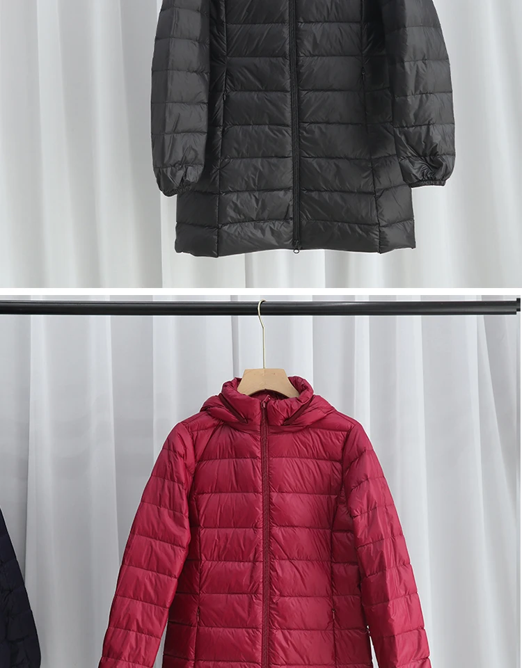 Hat Detachable Hooded Down Coat Winter Women Light Thin White Duck Down Jacket Parkas Ladies Long Warm Big Size Puffer Outwears