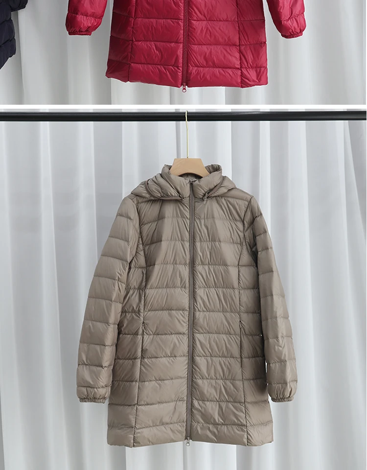 Hat Detachable Hooded Down Coat Winter Women Light Thin White Duck Down Jacket Parkas Ladies Long Warm Big Size Puffer Outwears