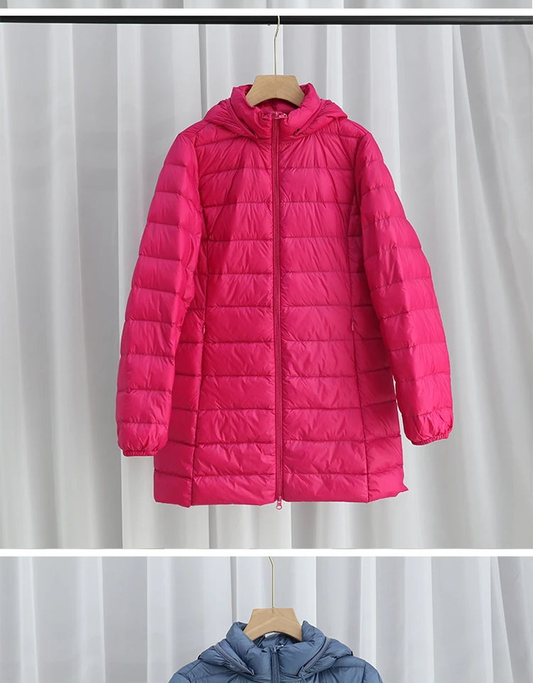 Hat Detachable Hooded Down Coat Winter Women Light Thin White Duck Down Jacket Parkas Ladies Long Warm Big Size Puffer Outwears