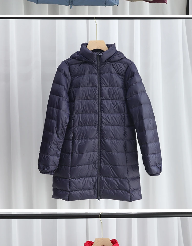 Hat Detachable Hooded Down Coat Winter Women Light Thin White Duck Down Jacket Parkas Ladies Long Warm Big Size Puffer Outwears