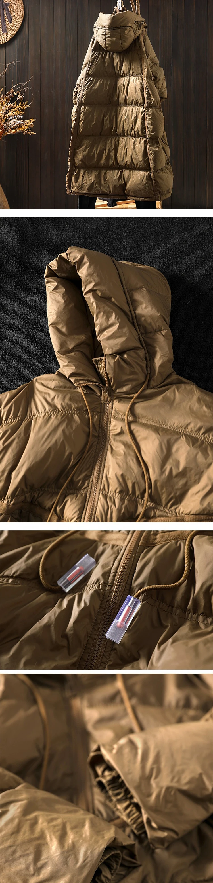 Janveny 2025 New Winter Hooded Drawstring Loose Puffer Jacket Women Solid Casual Silhouette Long 90% White Duck Down Warm Coat