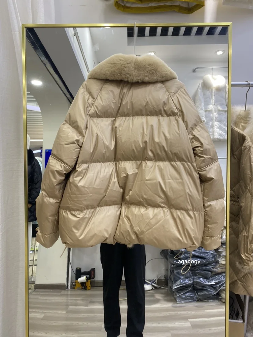 Lagabogy 2025 New Winter Women Real Fox Fur 90% White Duck Down Jacket Short Puffer Coat Female Vintage Mink Fur Patchwork Parka