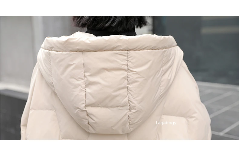Lagabogy 2025 New Winter Women Oversize Long 90% White Duck Down Jacket Female Hooded Thick Warm Casual Pocket Parkas Snow Coat