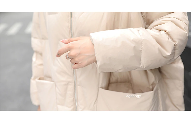 Lagabogy 2025 New Winter Women Oversize Long 90% White Duck Down Jacket Female Hooded Thick Warm Casual Pocket Parkas Snow Coat