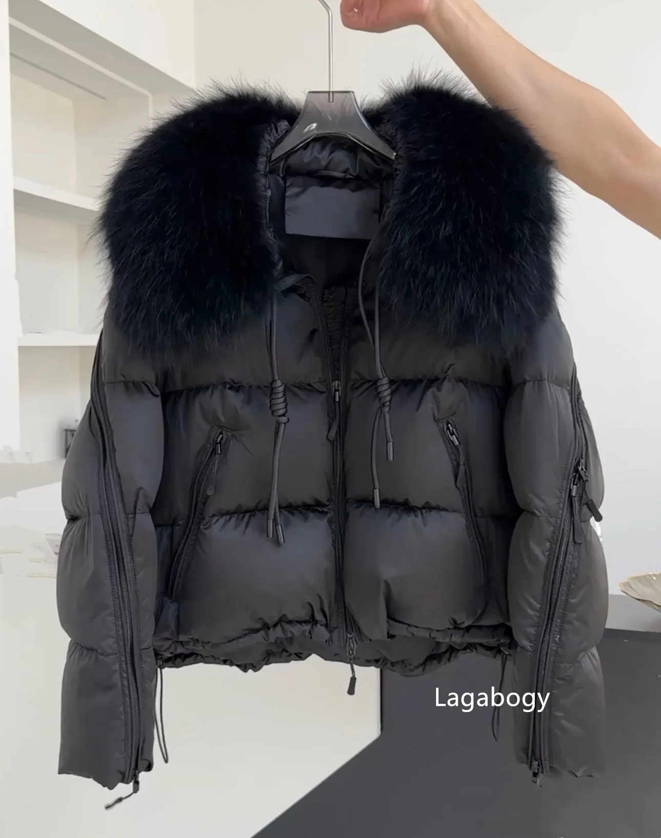 Lagabogy 2026 New Loose Parkas Outwear Large Real Natural Fur Collar Winter Puffer Jacket Women Thick Warm Duck Down Coat Female