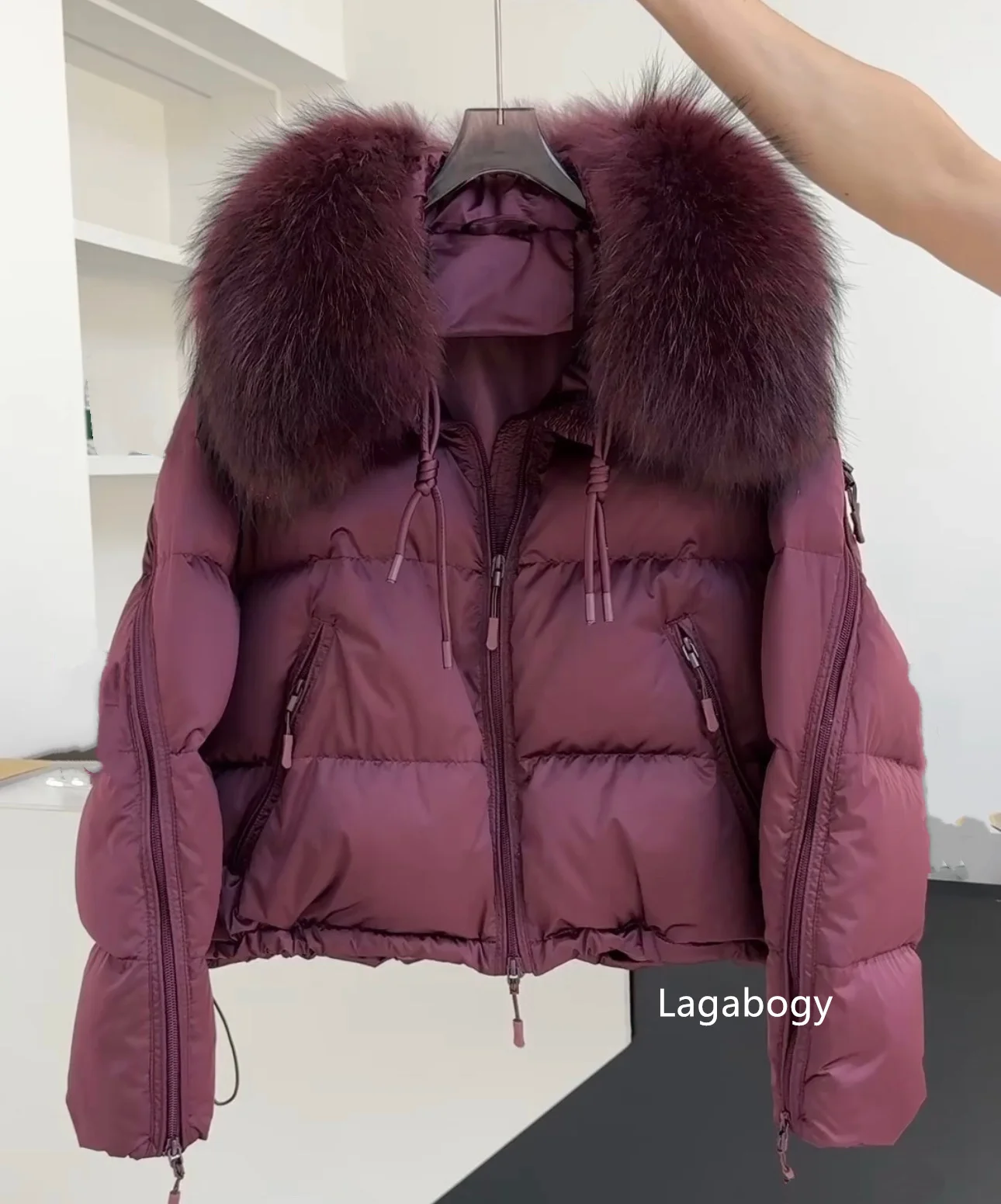Lagabogy 2026 New Loose Parkas Outwear Large Real Natural Fur Collar Winter Puffer Jacket Women Thick Warm Duck Down Coat Female