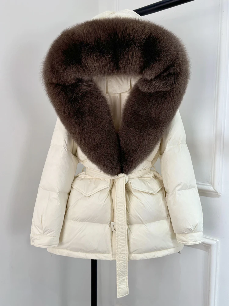 Janveny Large Real Fox Fur Collar Hooded 2025 New Winter Puffer Jacket Women Thick Warm Duck Down Coat Female Parkas Outwear