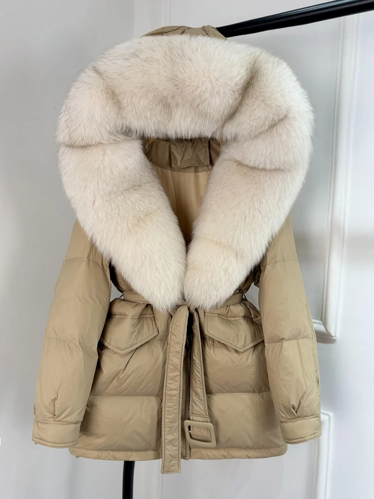 Janveny Large Real Fox Fur Collar Hooded 2025 New Winter Puffer Jacket Women Thick Warm Duck Down Coat Female Parkas Outwear