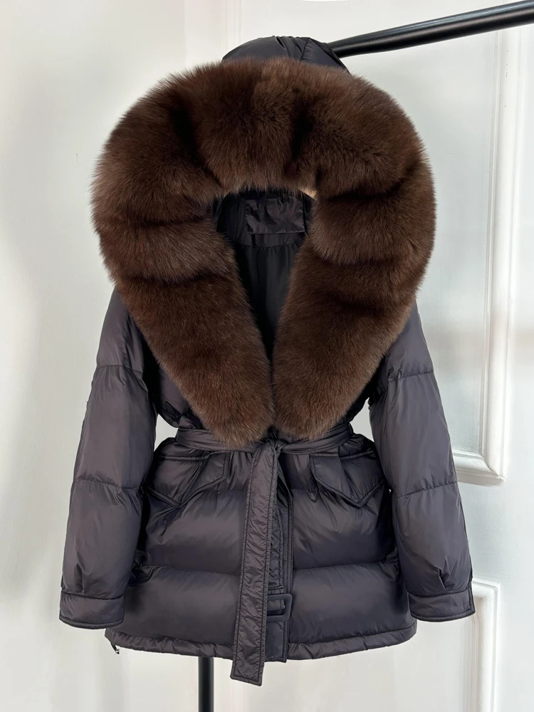 Janveny Large Real Fox Fur Collar Hooded 2025 New Winter Puffer Jacket Women Thick Warm Duck Down Coat Female Parkas Outwear
