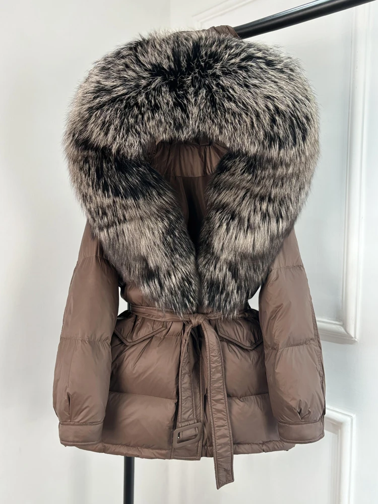 Janveny Large Real Fox Fur Collar Hooded 2025 New Winter Puffer Jacket Women Thick Warm Duck Down Coat Female Parkas Outwear
