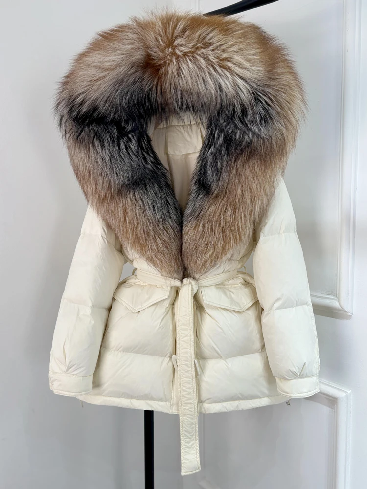 Janveny Large Real Fox Fur Collar Hooded 2025 New Winter Puffer Jacket Women Thick Warm Duck Down Coat Female Parkas Outwear