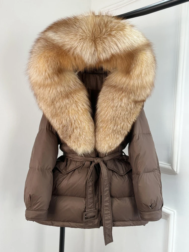 Janveny Large Real Fox Fur Collar Hooded 2025 New Winter Puffer Jacket Women Thick Warm Duck Down Coat Female Parkas Outwear