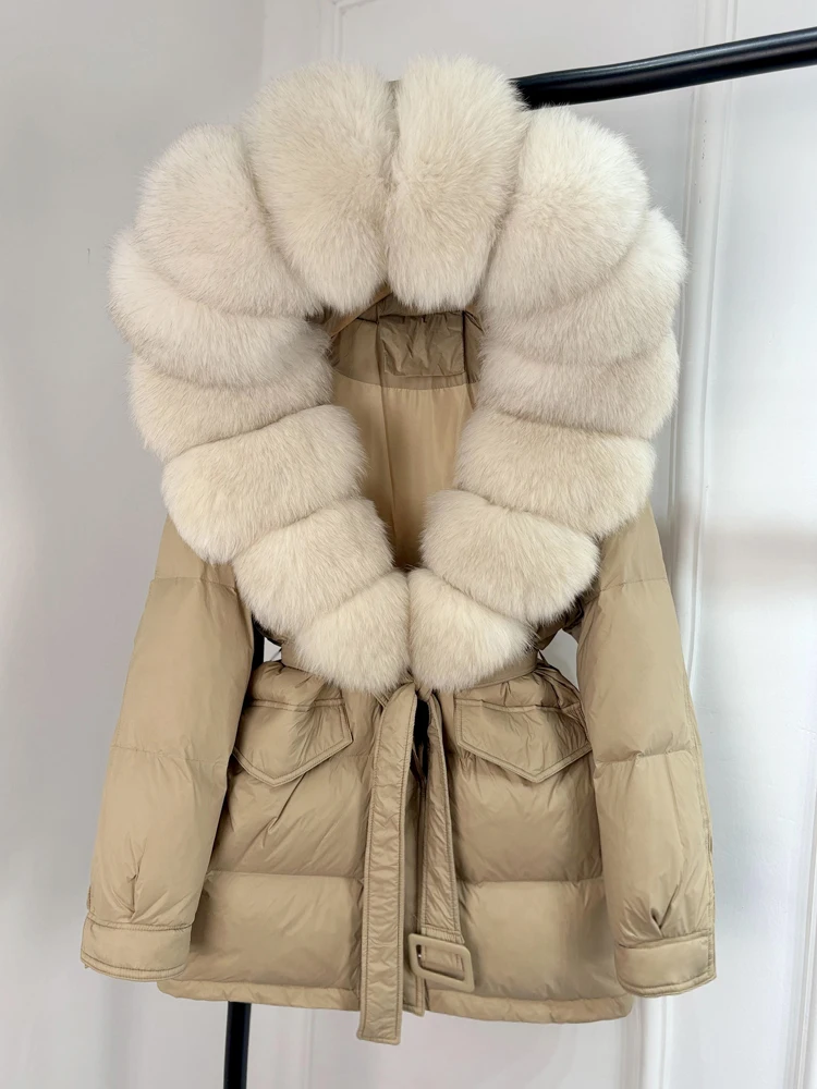 Janveny Large Real Fox Fur Collar Hooded 2025 New Winter Puffer Jacket Women Thick Warm Duck Down Coat Female Parkas Outwear