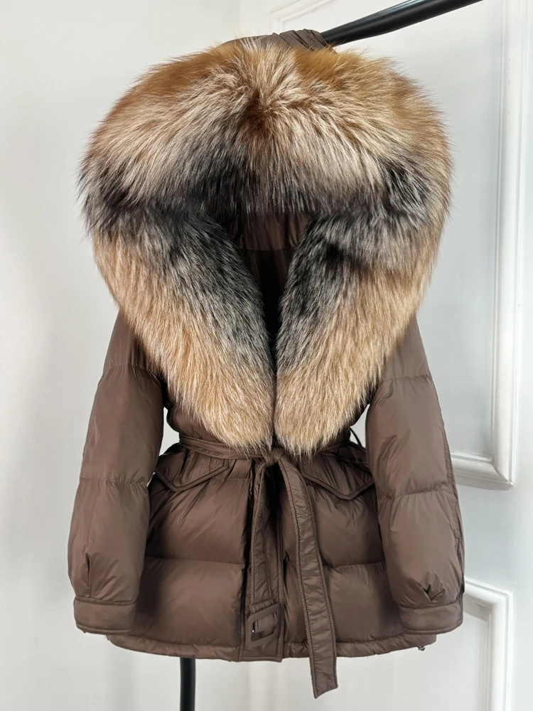 Janveny Large Real Fox Fur Collar Hooded 2025 New Winter Puffer Jacket Women Thick Warm Duck Down Coat Female Parkas Outwear