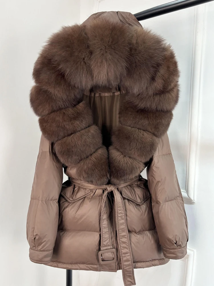 Janveny Large Real Fox Fur Collar Hooded 2025 New Winter Puffer Jacket Women Thick Warm Duck Down Coat Female Parkas Outwear