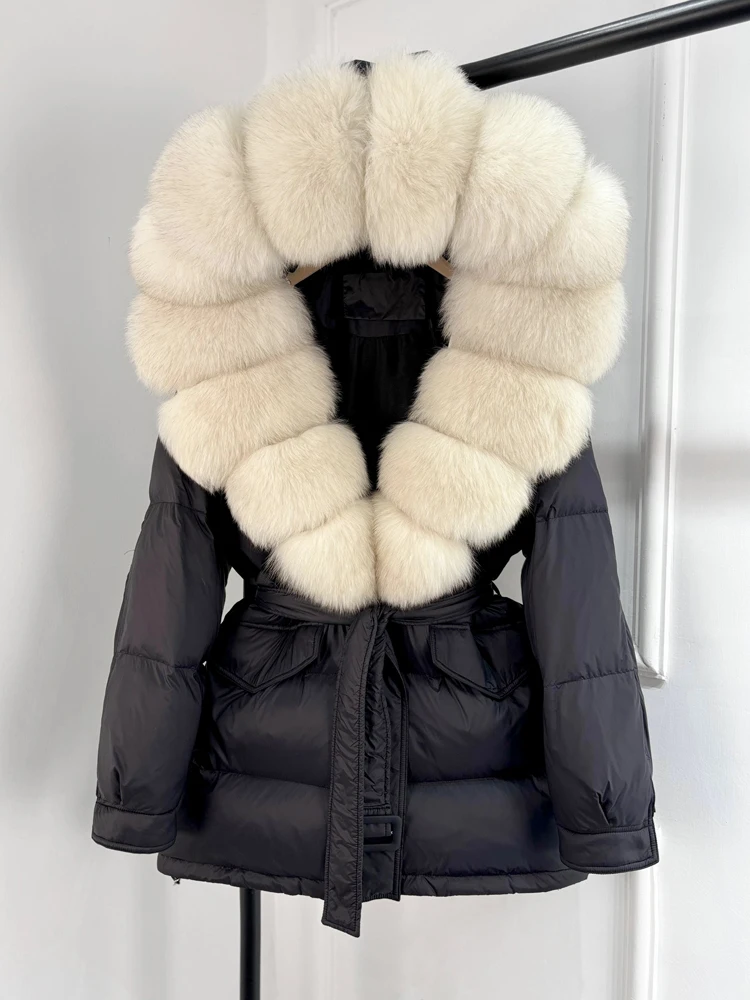Janveny Large Real Fox Fur Collar Hooded 2025 New Winter Puffer Jacket Women Thick Warm Duck Down Coat Female Parkas Outwear