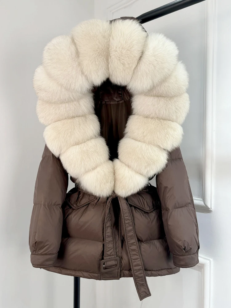 Janveny Large Real Fox Fur Collar Hooded 2025 New Winter Puffer Jacket Women Thick Warm Duck Down Coat Female Parkas Outwear