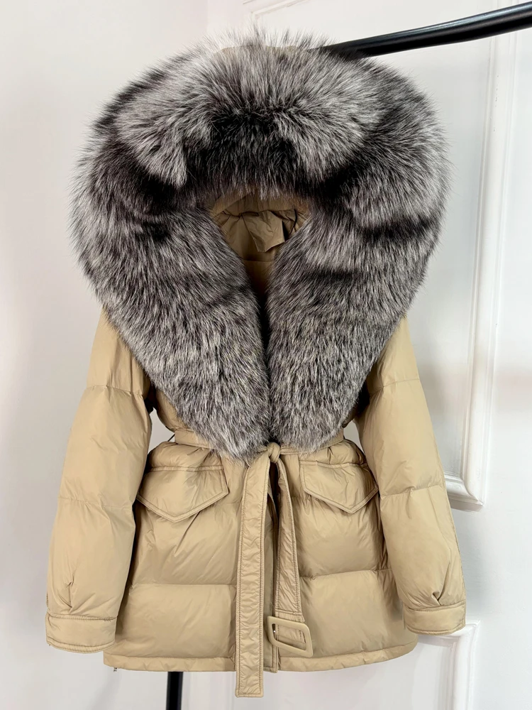 Janveny Large Real Fox Fur Collar Hooded 2025 New Winter Puffer Jacket Women Thick Warm Duck Down Coat Female Parkas Outwear