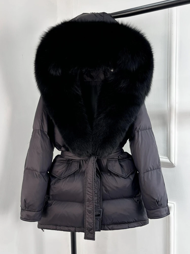 Janveny Large Real Fox Fur Collar Hooded 2025 New Winter Puffer Jacket Women Thick Warm Duck Down Coat Female Parkas Outwear