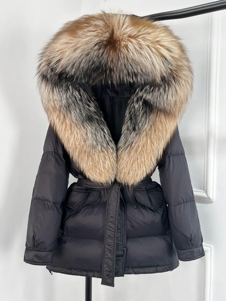 Janveny Large Real Fox Fur Collar Hooded 2025 New Winter Puffer Jacket Women Thick Warm Duck Down Coat Female Parkas Outwear
