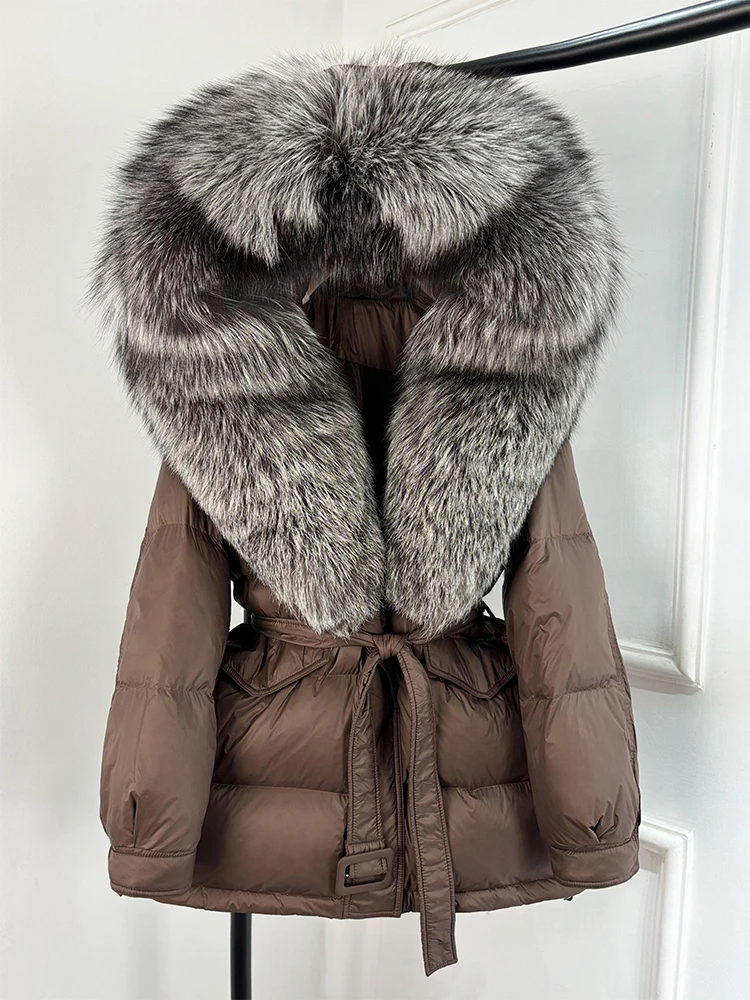 Janveny Large Real Fox Fur Collar Hooded 2025 New Winter Puffer Jacket Women Thick Warm Duck Down Coat Female Parkas Outwear