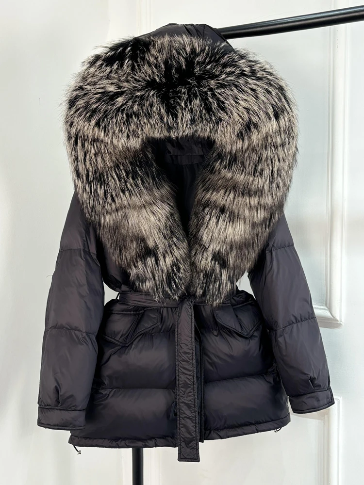 Janveny Large Real Fox Fur Collar Hooded 2025 New Winter Puffer Jacket Women Thick Warm Duck Down Coat Female Parkas Outwear