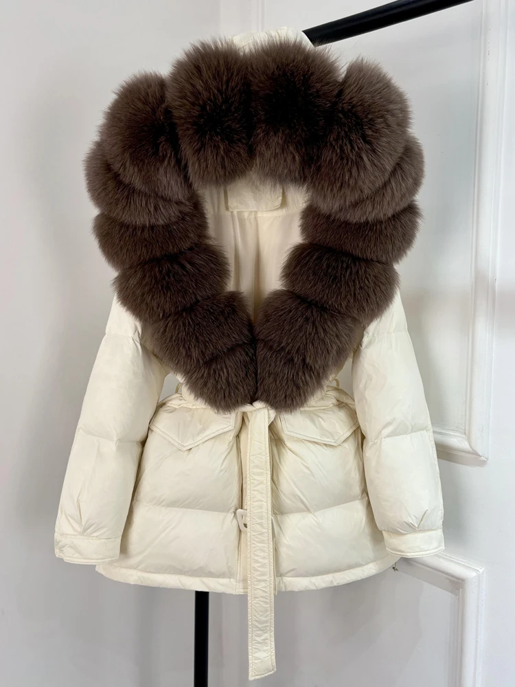 Janveny Large Real Fox Fur Collar Hooded 2025 New Winter Puffer Jacket Women Thick Warm Duck Down Coat Female Parkas Outwear