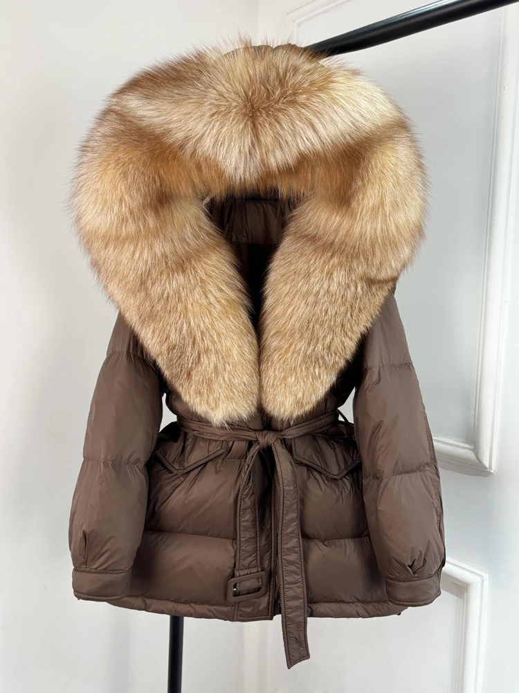 Janveny Large Real Fox Fur Collar Hooded 2025 New Winter Puffer Jacket Women Thick Warm Duck Down Coat Female Parkas Outwear