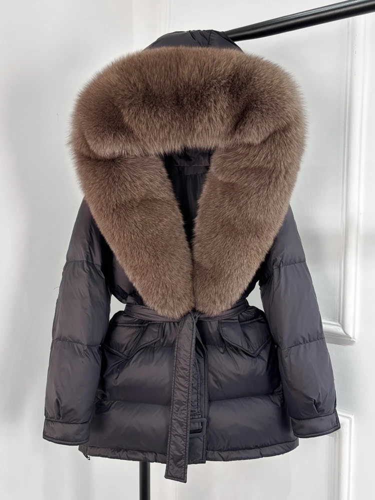 Janveny Large Real Fox Fur Collar Hooded 2025 New Winter Puffer Jacket Women Thick Warm Duck Down Coat Female Parkas Outwear
