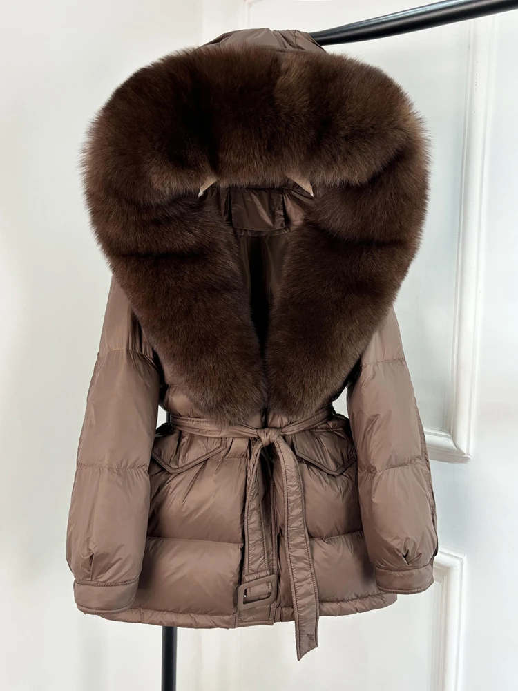 Janveny Large Real Fox Fur Collar Hooded 2025 New Winter Puffer Jacket Women Thick Warm Duck Down Coat Female Parkas Outwear