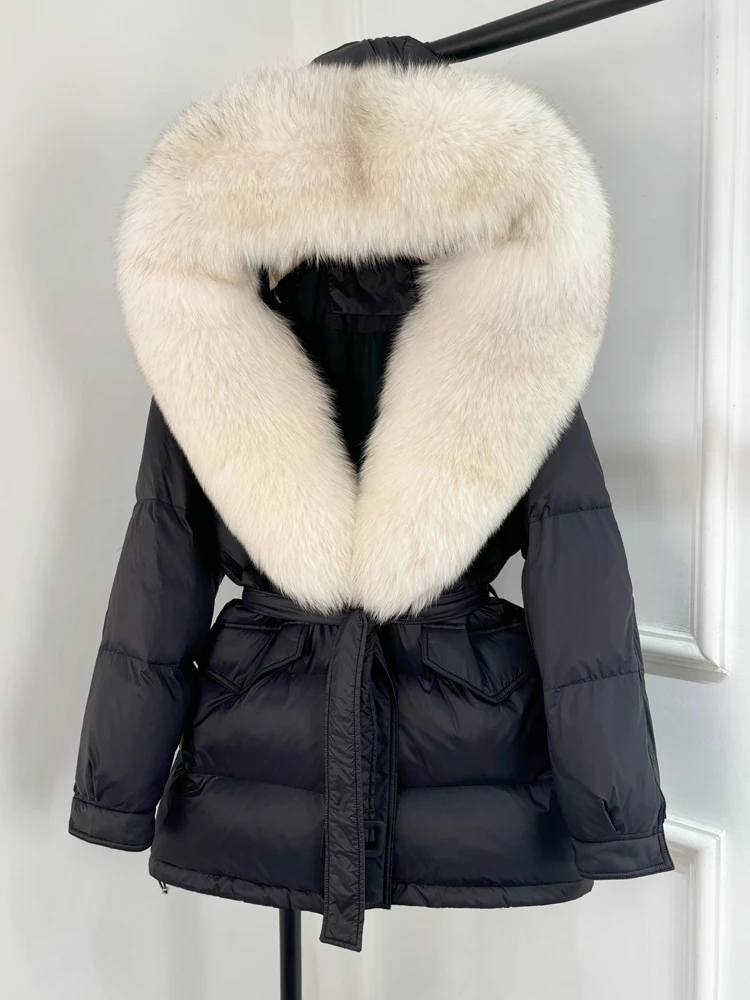 Janveny Large Real Fox Fur Collar Hooded 2025 New Winter Puffer Jacket Women Thick Warm Duck Down Coat Female Parkas Outwear