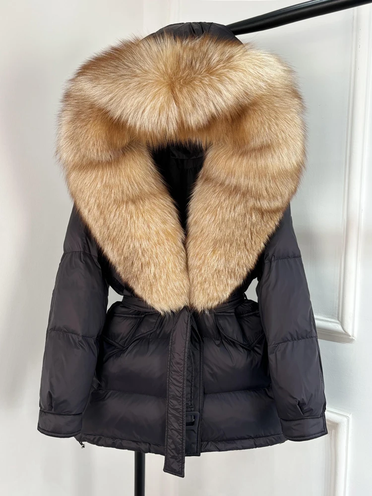 Janveny Large Real Fox Fur Collar Hooded 2025 New Winter Puffer Jacket Women Thick Warm Duck Down Coat Female Parkas Outwear