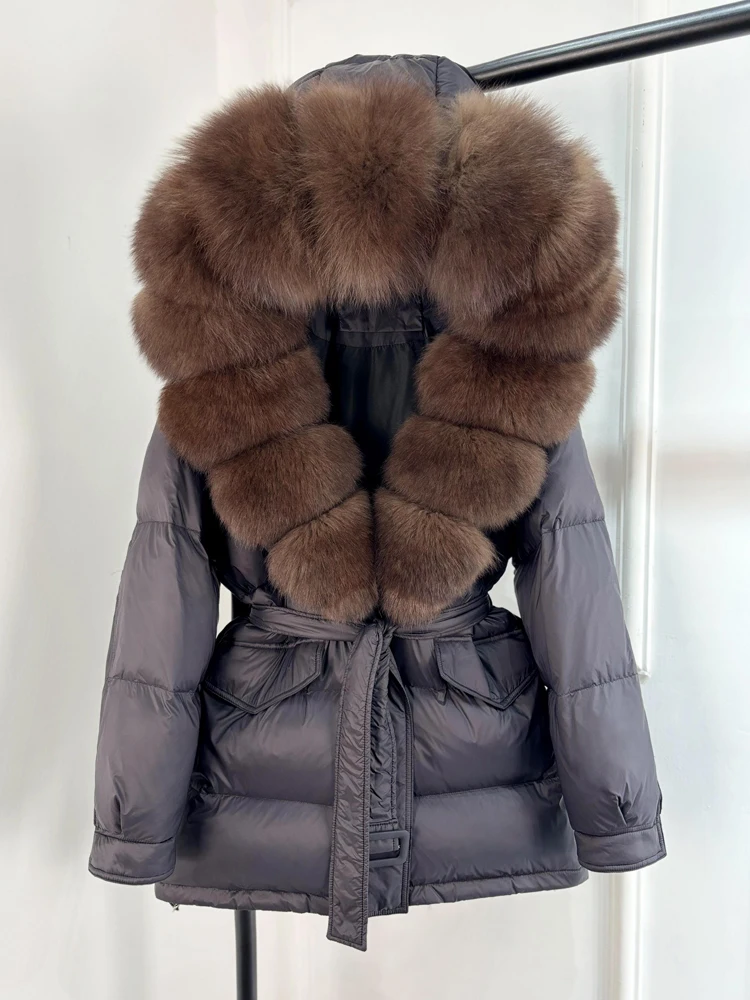 Janveny Large Real Fox Fur Collar Hooded 2025 New Winter Puffer Jacket Women Thick Warm Duck Down Coat Female Parkas Outwear