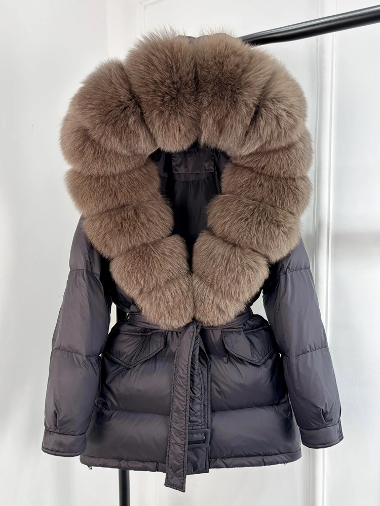 Janveny Large Real Fox Fur Collar Hooded 2025 New Winter Puffer Jacket Women Thick Warm Duck Down Coat Female Parkas Outwear