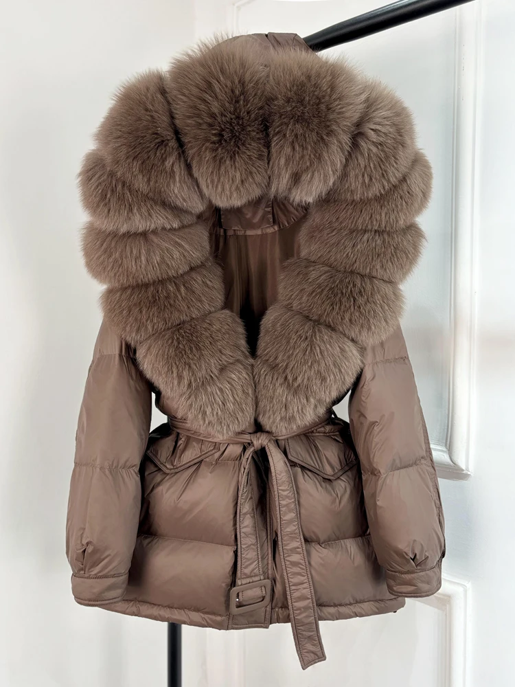 Janveny Large Real Fox Fur Collar Hooded 2025 New Winter Puffer Jacket Women Thick Warm Duck Down Coat Female Parkas Outwear