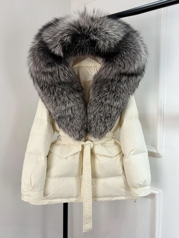 Janveny Large Real Fox Fur Collar Hooded 2025 New Winter Puffer Jacket Women Thick Warm Duck Down Coat Female Parkas Outwear